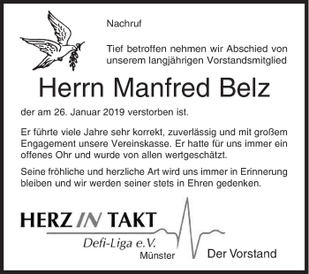 Traueranzeige von Manfred Belz von Siegener Zeitung