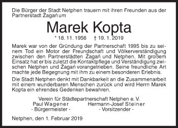 Traueranzeige von Marek Kopta von Siegener Zeitung