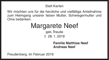 Traueranzeige von Margarete Neef von Siegener Zeitung