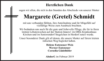 Traueranzeige von Margarete Schmidt von Siegener Zeitung