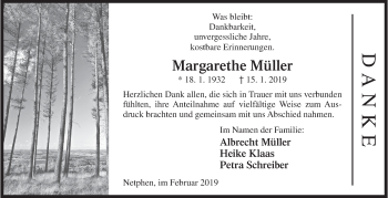 Traueranzeige von Margarethe Müller von Siegener Zeitung