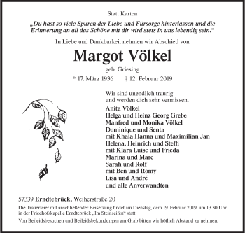 Traueranzeige von Margot Völkel von Siegener Zeitung