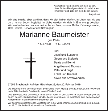 Traueranzeige von Marianne Baumeister von Siegener Zeitung
