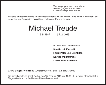 Traueranzeige von Michael Treude von Siegener Zeitung