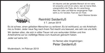 Traueranzeige von Reinhild Seidenfuß von Siegener Zeitung