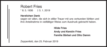 Traueranzeige von Robert Fries von Siegener Zeitung