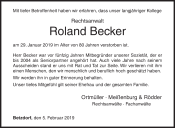 Traueranzeige von Roland Becker von Siegener Zeitung