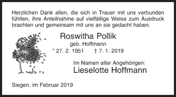 Traueranzeige von Roswitha Pollik von Siegener Zeitung