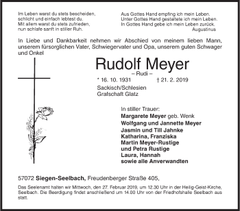 Traueranzeige von Rudolf Meyer von Siegener Zeitung