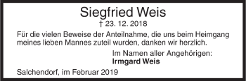 Traueranzeige von Siegfried Weis von Siegener Zeitung