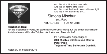 Traueranzeige von Simona Mischur von Siegener Zeitung