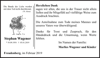 Traueranzeige von Stephan Wagener von Siegener Zeitung