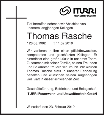 Traueranzeige von Thomas Rasche von Siegener Zeitung
