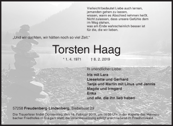 Traueranzeige von Torsten Haag von Siegener Zeitung