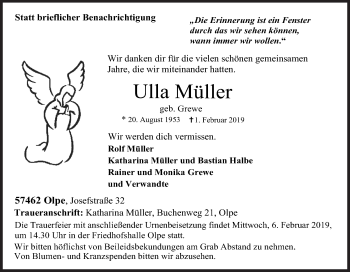 Traueranzeige von Ulla Müller von Siegener Zeitung