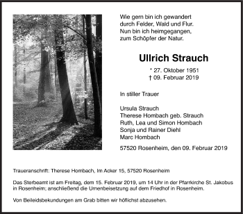 Traueranzeige von Ullrich Strauch von Siegener Zeitung