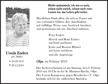 Traueranzeige von Ursula Enders von Siegener Zeitung