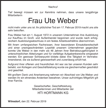 Traueranzeige von Ute Weber von Siegener Zeitung