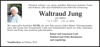 Traueranzeige von Waltraud Jung von Siegener Zeitung