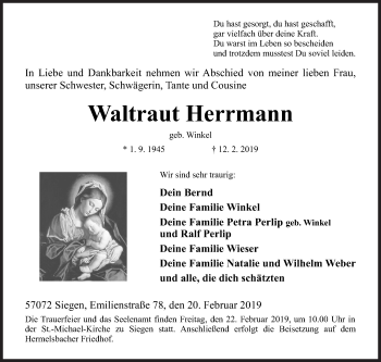 Traueranzeige von Waltraut Herrmann von Siegener Zeitung