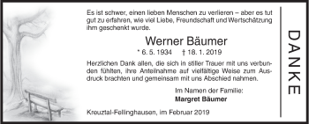 Traueranzeige von Werner Bäumer von Siegener Zeitung