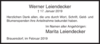 Traueranzeige von Werner Leiendecker von Siegener Zeitung