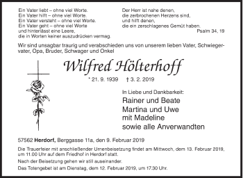 Traueranzeige von Wilfred Hölterhoff von Siegener Zeitung