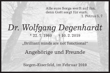 Traueranzeige von Wolfgang Degenhardt von Siegener Zeitung