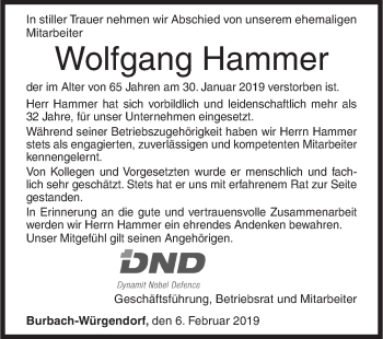 Traueranzeige von Wolfgang Hammer von Siegener Zeitung