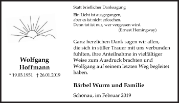 Traueranzeige von Wolfgang Hoffmann von Siegener Zeitung