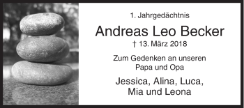 Traueranzeige von Andreas Leo Becker von Siegener Zeitung