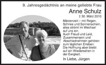 Traueranzeige von Anne Schulz von Siegener Zeitung