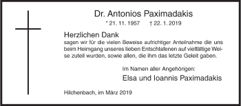 Traueranzeige von Antonios Paximadakis von Siegener Zeitung