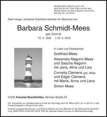 Traueranzeige von Barbara Schmidt-Mees von Siegener Zeitung