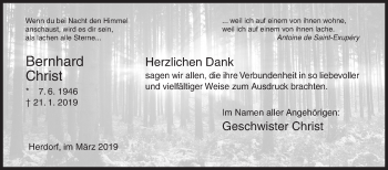 Traueranzeige von Bernhard Christ von Siegener Zeitung