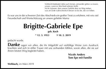 Traueranzeige von Brigitte-Gabriele Epe von Siegener Zeitung