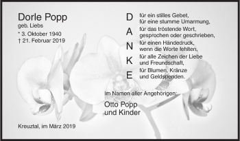 Traueranzeige von Dorle Popp von Siegener Zeitung