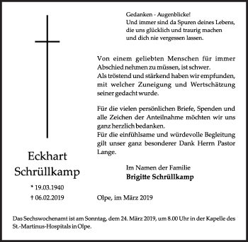 Traueranzeige von Eckhart Schrüllkamp von Siegener Zeitung