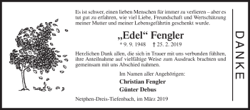 Traueranzeige von Edel Fengler von Siegener Zeitung