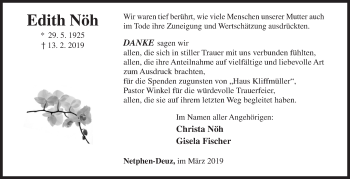 Traueranzeige von Edith Nöh von Siegener Zeitung