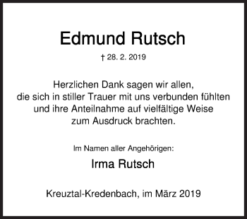 Traueranzeige von Edmund Rutsch von Siegener Zeitung