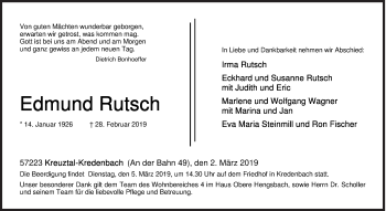 Traueranzeige von Edmund Rutsch von Siegener Zeitung