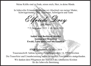 Traueranzeige von Elfriede Drey von Siegener Zeitung
