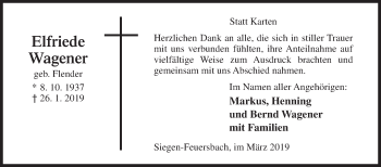 Traueranzeige von Elfriede Wagener von Siegener Zeitung