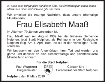 Traueranzeige von Elisabeth Maaß von Siegener Zeitung
