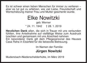 Traueranzeige von Elke Nowitzki von Siegener Zeitung