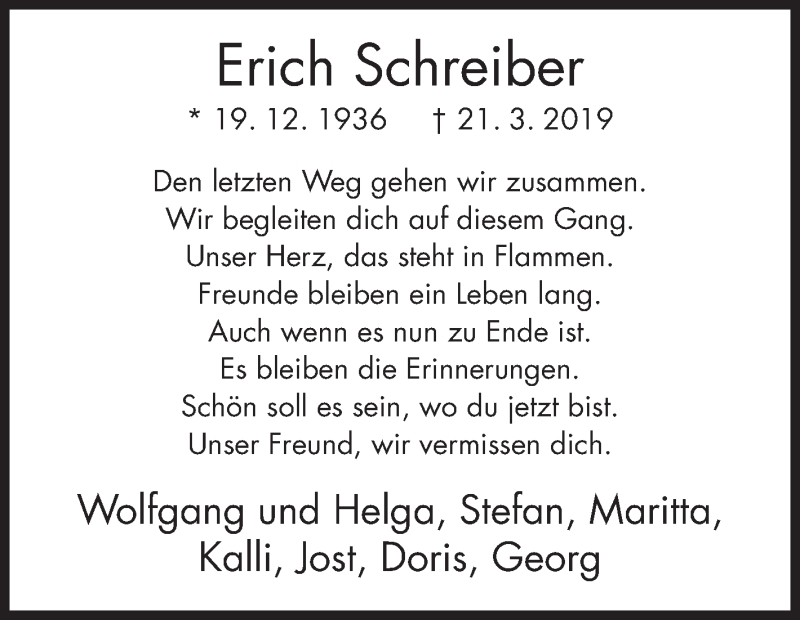  Traueranzeige für Erich Schreiber vom 23.03.2019 aus Siegener Zeitung