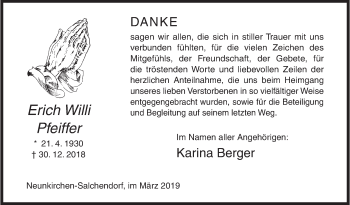 Traueranzeige von Erich Willi Pfeiffer von Siegener Zeitung