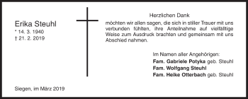 Traueranzeige von Erika Steuhl von Siegener Zeitung