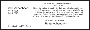 Traueranzeige von Erwin Achenbach von Siegener Zeitung
